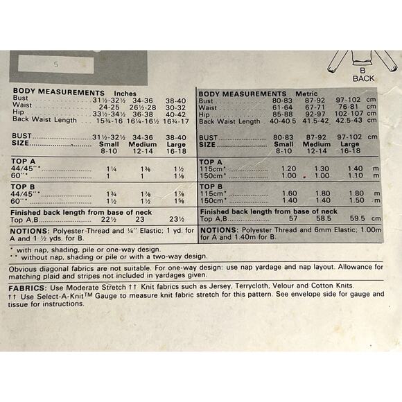 Butterick Sewing pattern 123 pullover top V neck size S M L - Picture 5 of 5